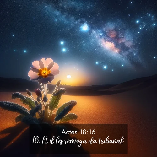 Segond21 Actes  ; image nature: image avec le verset biblique :Et il les renvoya du tribunal. ;  ; 18:16
