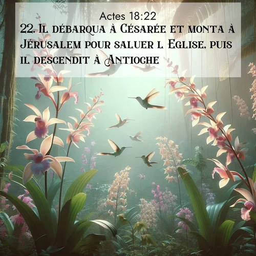 Segond21 Actes  ; image nature: image avec le verset biblique :Il débarqua à Césarée et monta à Jérusalem pour saluer l&#039;Eglise, puis il descendit à Antioche. ;  ; 18:22