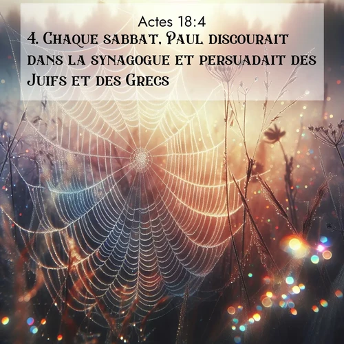 citation biblique : 4. Chaque sabbat, Paul discourait dans la synagogue et persuadait des Juifs et des Grecs.
 sur fond image nature