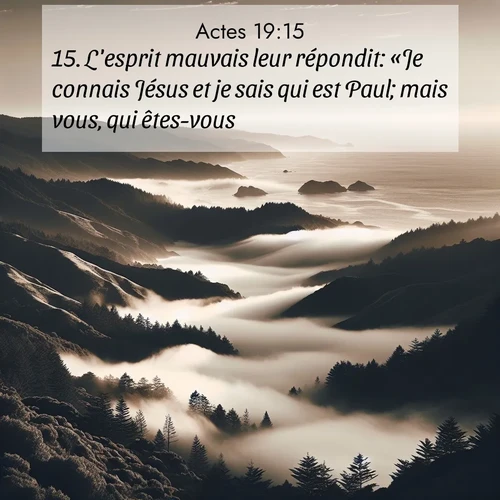 Segond21 Actes  ; image nature: image avec le verset biblique :L&#039;esprit mauvais leur répondit: «Je connais Jésus et je sais qui est Paul; mais vous, qui êtes-vous?» ;  ; 19:15