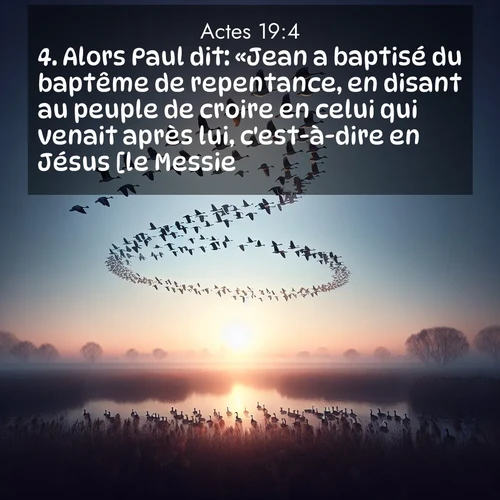 Segond21 Actes  ; image nature: image avec le verset biblique :Alors Paul dit: «Jean a baptisé du baptême de repentance, en disant au peuple de croire en celui qui venait après lui, c&#039;est-à-dire en Jésus [le Messie].» ;  ; 19:4