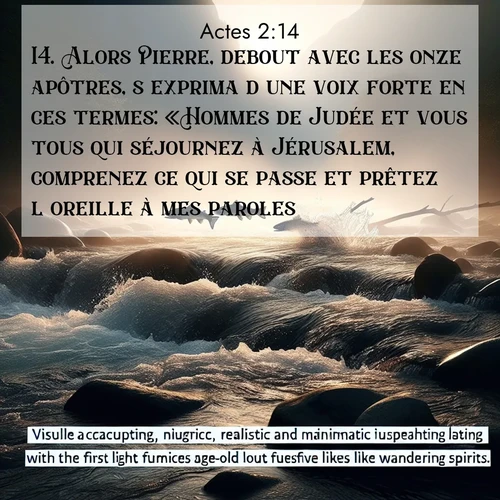 Segond21 Actes  ; image nature: image avec le verset biblique :Alors Pierre, debout avec les onze apôtres, s&#039;exprima d&#039;une voix forte en ces termes: «Hommes de Judée et vous tous qui séjournez à Jérusalem, comprenez ce qui se passe et prêtez l&#039;oreille à mes paroles! ;  ; 2:14