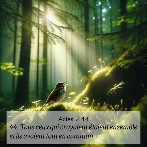 Segond21 Actes  ; image nature: image avec le verset biblique :Tous ceux qui croyaient étaient ensemble et ils avaient tout en commun. ;  ; 2:44