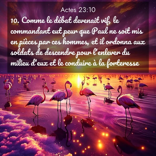 Segond21 Actes  ; image nature: image avec le verset biblique :Comme le débat devenait vif, le commandant eut peur que Paul ne soit mis en pièces par ces hommes, et il ordonna aux soldats de descendre pour l&#039;enlever du milieu d&#039;eux et le conduire à la forteresse. ;  ; 23:10