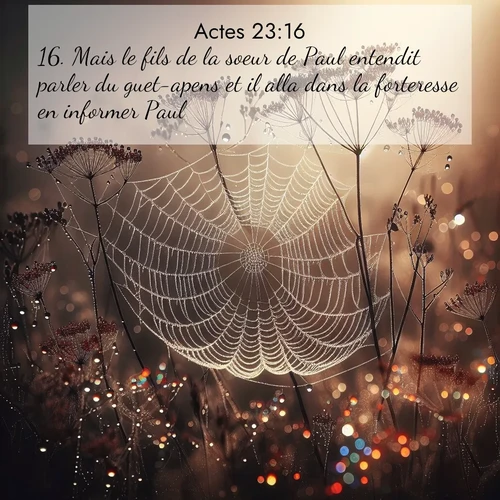 Segond21 Actes  ; image nature: image avec le verset biblique :Mais le fils de la soeur de Paul entendit parler du guet-apens et il alla dans la forteresse en informer Paul. ;  ; 23:16