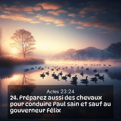 Segond21 Actes  ; image nature: image avec le verset biblique :Préparez aussi des chevaux pour conduire Paul sain et sauf au gouverneur Félix.» ;  ; 23:24