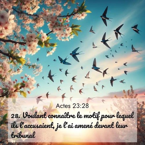 Segond21 Actes  ; image nature: image avec le verset biblique :Voulant connaître le motif pour lequel ils l&#039;accusaient, je l&#039;ai amené devant leur tribunal. ;  ; 23:28