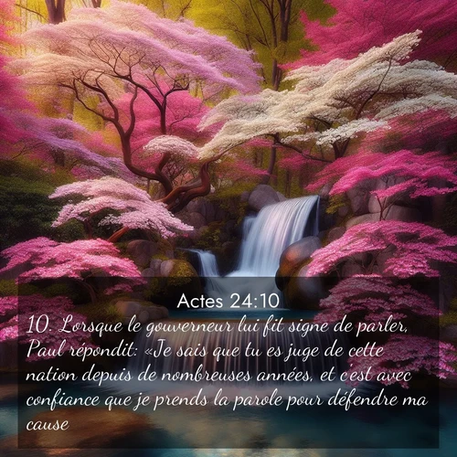 Segond21 Actes  ; image nature: image avec le verset biblique :Lorsque le gouverneur lui fit signe de parler, Paul répondit: «Je sais que tu es juge de cette nation depuis de nombreuses années, et c&#039;est avec confiance que je prends la parole pour défendre ma cause. ;  ; 24:10