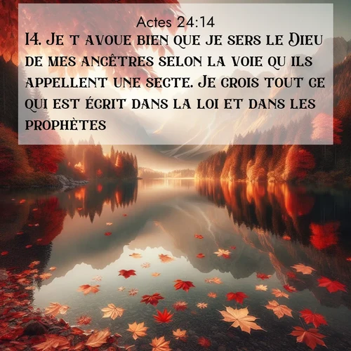 Segond21 Actes  ; image nature: image avec le verset biblique :Je t&#039;avoue bien que je sers le Dieu de mes ancêtres selon la voie qu&#039;ils appellent une secte. Je crois tout ce qui est écrit dans la loi et dans les prophètes, ;  ; 24:14