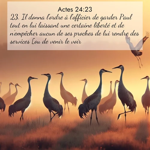 Segond21 Actes  ; image nature: image avec le verset biblique :Il donna l&#039;ordre à l&#039;officier de garder Paul tout en lui laissant une certaine liberté et de n&#039;empêcher aucun de ses proches de lui rendre des services [ou de venir le voir]. ;  ; 24:23