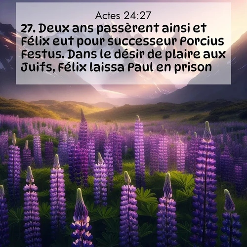 Segond21 Actes  ; image nature: image avec le verset biblique :Deux ans passèrent ainsi et Félix eut pour successeur Porcius Festus. Dans le désir de plaire aux Juifs, Félix laissa Paul en prison. ;  ; 24:27