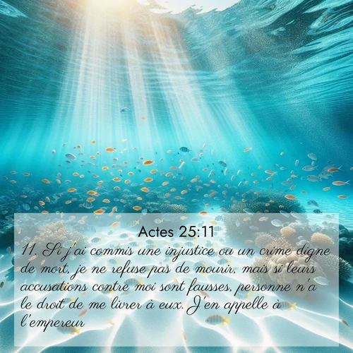 Segond21 Actes  ; image nature: image avec le verset biblique :Si j&#039;ai commis une injustice ou un crime digne de mort, je ne refuse pas de mourir, mais si leurs accusations contre moi sont fausses, personne n&#039;a le droit de me livrer à eux. J&#039;en appelle à l&#039;empereur.» ;  ; 25:11