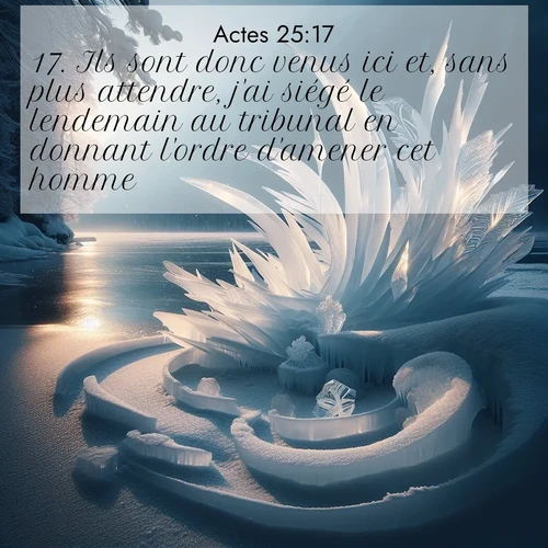 Segond21 Actes  ; image nature: image avec le verset biblique :Ils sont donc venus ici et, sans plus attendre, j&#039;ai siégé le lendemain au tribunal en donnant l&#039;ordre d&#039;amener cet homme. ;  ; 25:17