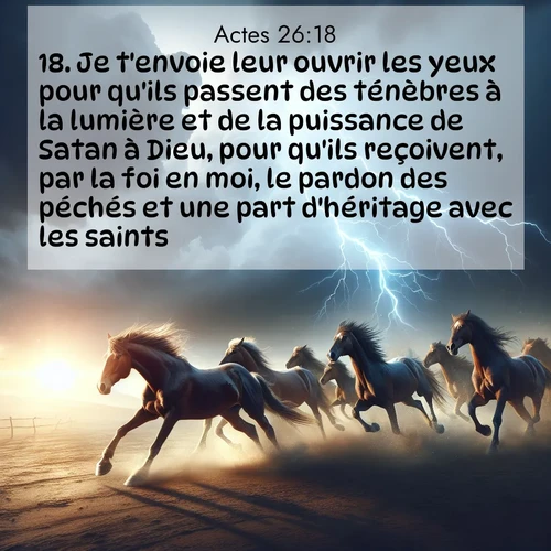 Segond21 Actes  ; image nature: image avec le verset biblique :Je t&#039;envoie leur ouvrir les yeux pour qu&#039;ils passent des ténèbres à la lumière et de la puissance de Satan à Dieu, pour qu&#039;ils reçoivent, par la foi en moi, le pardon des péchés et une part d&#039;héritage avec les saints.&#039; ;  ; 26:18