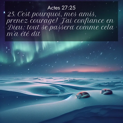 Segond21 Actes  ; image nature: image avec le verset biblique :C&#039;est pourquoi, mes amis, prenez courage! J&#039;ai confiance en Dieu: tout se passera comme cela m&#039;a été dit. ;  ; 27:25