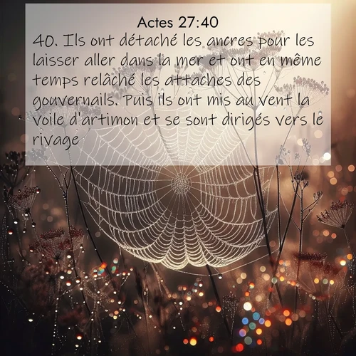 Segond21 Actes  ; image nature: image avec le verset biblique :Ils ont détaché les ancres pour les laisser aller dans la mer et ont en même temps relâché les attaches des gouvernails. Puis ils ont mis au vent la voile d&#039;artimon et se sont dirigés vers le rivage, ;  ; 27:40