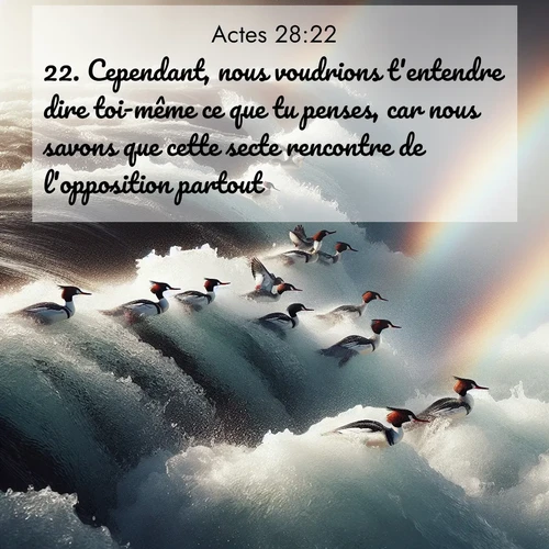 Segond21 Actes  ; image nature: image avec le verset biblique :Cependant, nous voudrions t&#039;entendre dire toi-même ce que tu penses, car nous savons que cette secte rencontre de l&#039;opposition partout.» ;  ; 28:22