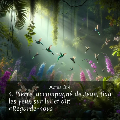 Segond21 Actes  ; image nature: image avec le verset biblique :Pierre, accompagné de Jean, fixa les yeux sur lui et dit: «Regarde-nous!» ;  ; 3:4