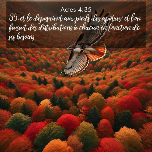 Segond21 Actes  ; image nature: image avec le verset biblique :et le déposaient aux pieds des apôtres; et l&#039;on faisait des distributions à chacun en fonction de ses besoins. ;  ; 4:35