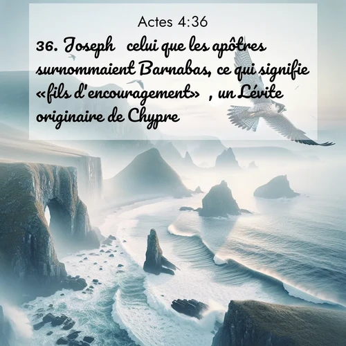 Segond21 Actes  ; image nature: image avec le verset biblique :Joseph  celui que les apôtres surnommaient Barnabas, ce qui signifie «fils d&#039;encouragement» , un Lévite originaire de Chypre, ;  ; 4:36