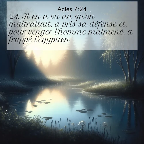 Segond21 Actes  ; image nature: image avec le verset biblique :Il en a vu un qu&#039;on maltraitait, a pris sa défense et, pour venger l&#039;homme malmené, a frappé l&#039;Egyptien. ;  ; 7:24