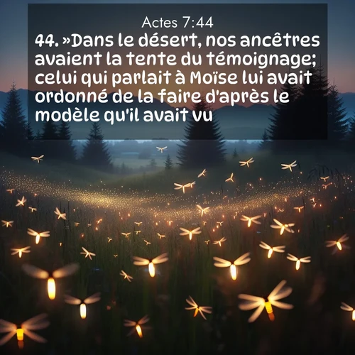 Segond21 Actes  ; image nature: image avec le verset biblique :»Dans le désert, nos ancêtres avaient la tente du témoignage; celui qui parlait à Moïse lui avait ordonné de la faire d&#039;après le modèle qu&#039;il avait vu. ;  ; 7:44
