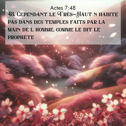 Segond21 Actes  ; image nature: image avec le verset biblique :Cependant le Très-Haut n&#039;habite pas dans des temples faits par la main de l&#039;homme, comme le dit le prophète: ;  ; 7:48