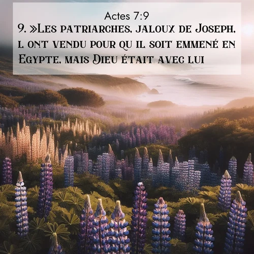 Segond21 Actes  ; image nature: image avec le verset biblique :»Les patriarches, jaloux de Joseph, l&#039;ont vendu pour qu&#039;il soit emmené en Egypte, mais Dieu était avec lui ;  ; 7:9