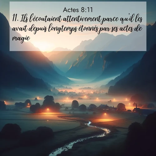 citation biblique : 11. Ils l&#039;écoutaient attentivement parce qu&#039;il les avait depuis longtemps étonnés par ses actes de magie.
 sur fond image nature
