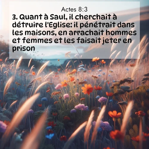 Segond21 Actes  ; image nature: image avec le verset biblique :Quant à Saul, il cherchait à détruire l&#039;Eglise: il pénétrait dans les maisons, en arrachait hommes et femmes et les faisait jeter en prison. ;  ; 8:3