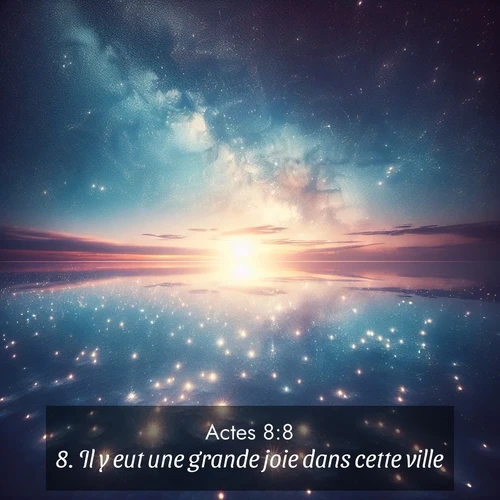 Segond21 Actes  ; image nature: image avec le verset biblique :Il y eut une grande joie dans cette ville. ;  ; 8:8