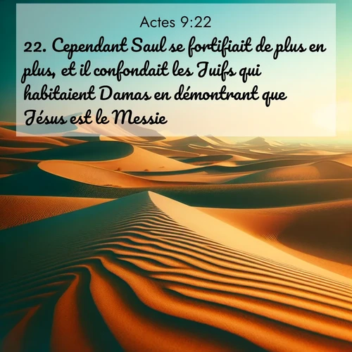 Segond21 Actes  ; image nature: image avec le verset biblique :Cependant Saul se fortifiait de plus en plus, et il confondait les Juifs qui habitaient Damas en démontrant que Jésus est le Messie. ;  ; 9:22
