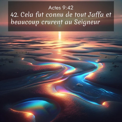 Segond21 Actes  ; image nature: image avec le verset biblique :Cela fut connu de tout Jaffa et beaucoup crurent au Seigneur. ;  ; 9:42