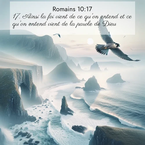 Segond21 Romains  ; image nature: image avec le verset biblique :Ainsi la foi vient de ce qu&#039;on entend et ce qu&#039;on entend vient de la parole de Dieu. ;  ; 10:17