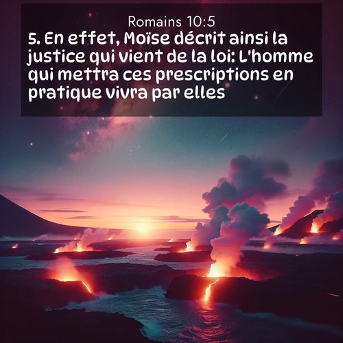Segond21 Romains  ; image nature: image avec le verset biblique :En effet, Moïse décrit ainsi la justice qui vient de la loi: L&#039;homme qui mettra ces prescriptions en pratique vivra par elles. ;  ; 10:5