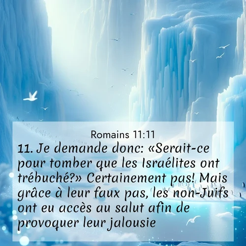 Segond21 Romains  ; image nature: image avec le verset biblique :Je demande donc: «Serait-ce pour tomber que les Israélites ont trébuché?» Certainement pas! Mais grâce à leur faux pas, les non-Juifs ont eu accès au salut afin de provoquer leur jalousie. ;  ; 11:11
