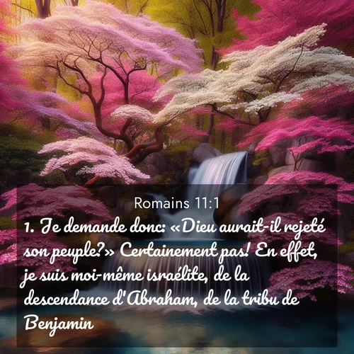 Segond21 Romains  ; image nature: image avec le verset biblique :Je demande donc: «Dieu aurait-il rejeté son peuple?» Certainement pas! En effet, je suis moi-même israélite, de la descendance d&#039;Abraham, de la tribu de Benjamin. ;  ; 11:1