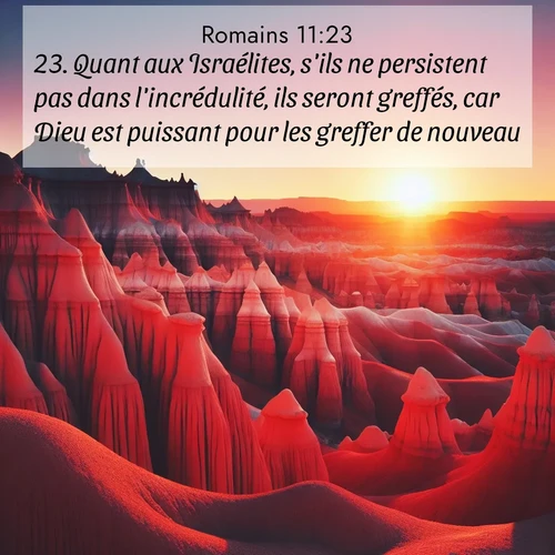 Segond21 Romains  ; image nature: image avec le verset biblique :Quant aux Israélites, s&#039;ils ne persistent pas dans l&#039;incrédulité, ils seront greffés, car Dieu est puissant pour les greffer de nouveau. ;  ; 11:23