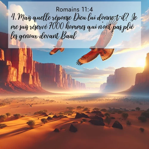 Segond21 Romains  ; image nature: image avec le verset biblique :Mais quelle réponse Dieu lui donne-t-il? Je me suis réservé 7000 hommes qui n&#039;ont pas plié les genoux devant Baal. ;  ; 11:4