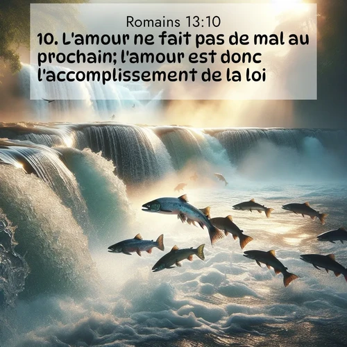 Segond21 Romains  ; image nature: image avec le verset biblique :L&#039;amour ne fait pas de mal au prochain; l&#039;amour est donc l&#039;accomplissement de la loi. ;  ; 13:10
