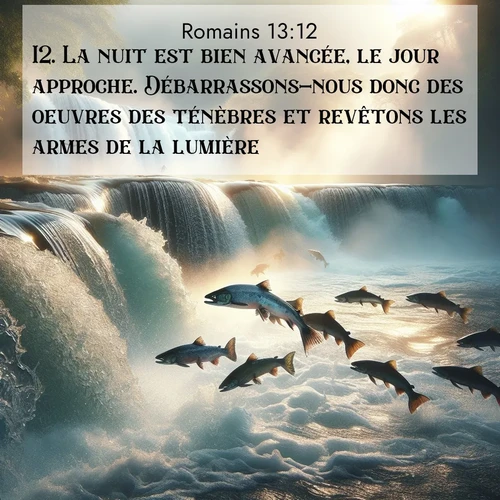 Segond21 Romains  ; image nature: image avec le verset biblique :La nuit est bien avancée, le jour approche. Débarrassons-nous donc des oeuvres des ténèbres et revêtons les armes de la lumière. ;  ; 13:12