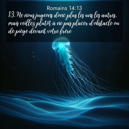 Segond21 Romains  ; image nature: image avec le verset biblique :Ne nous jugeons donc plus les uns les autres, mais veillez plutôt à ne pas placer d&#039;obstacle ou de piège devant votre frère. ;  ; 14:13