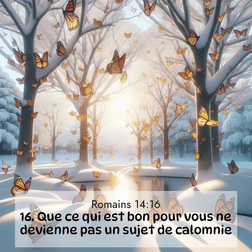 Segond21 Romains  ; image nature: image avec le verset biblique :Que ce qui est bon pour vous ne devienne pas un sujet de calomnie. ;  ; 14:16