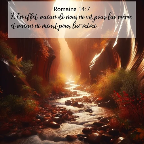 Segond21 Romains  ; image nature: image avec le verset biblique :En effet, aucun de nous ne vit pour lui-même et aucun ne meurt pour lui-même: ;  ; 14:7