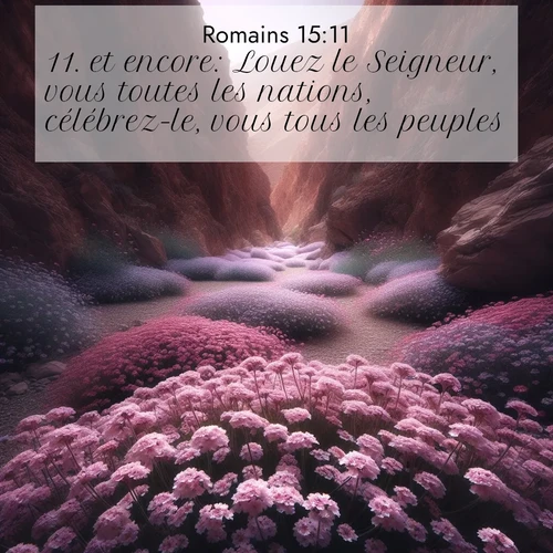 Segond21 Romains  ; image nature: image avec le verset biblique :et encore: Louez le Seigneur, vous toutes les nations, célébrez-le, vous tous les peuples! ;  ; 15:11
