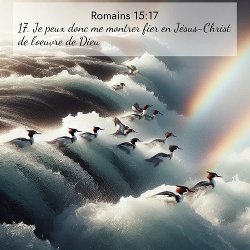 Segond21 Romains  ; image nature: image avec le verset biblique :Je peux donc me montrer fier en Jésus-Christ de l&#039;oeuvre de Dieu. ;  ; 15:17