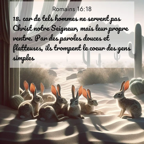 Segond21 Romains  ; image nature: image avec le verset biblique :car de tels hommes ne servent pas Christ notre Seigneur, mais leur propre ventre. Par des paroles douces et flatteuses, ils trompent le coeur des gens simples. ;  ; 16:18
