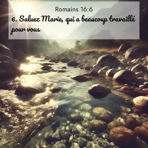 Segond21 Romains  ; image nature: image avec le verset biblique :Saluez Marie, qui a beaucoup travaillé pour vous. ;  ; 16:6