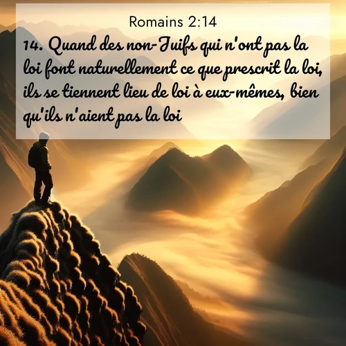Segond21 Romains  ; image nature: image avec le verset biblique :Quand des non-Juifs qui n&#039;ont pas la loi font naturellement ce que prescrit la loi, ils se tiennent lieu de loi à eux-mêmes, bien qu&#039;ils n&#039;aient pas la loi. ;  ; 2:14
