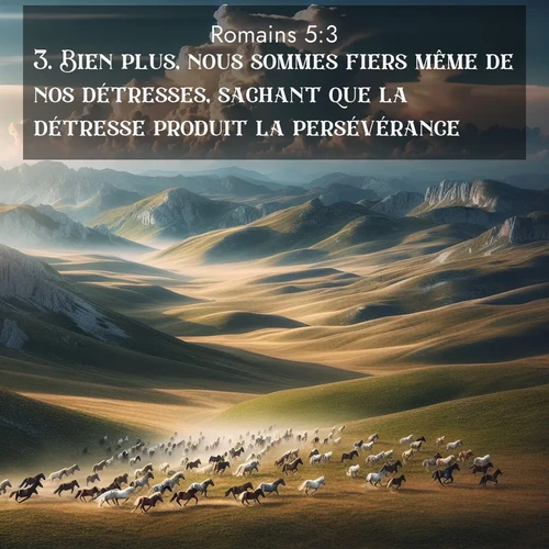 Segond21 Romains  ; image nature: image avec le verset biblique :Bien plus, nous sommes fiers même de nos détresses, sachant que la détresse produit la persévérance, ;  ; 5:3